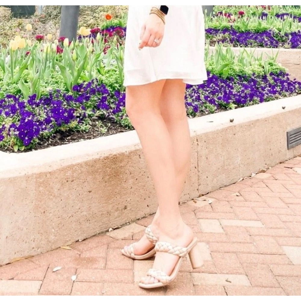 A New Day Womens Braided Block Heel Slide Sandals Tan Gold Square Toe Size 9 - Picture 2 of 8